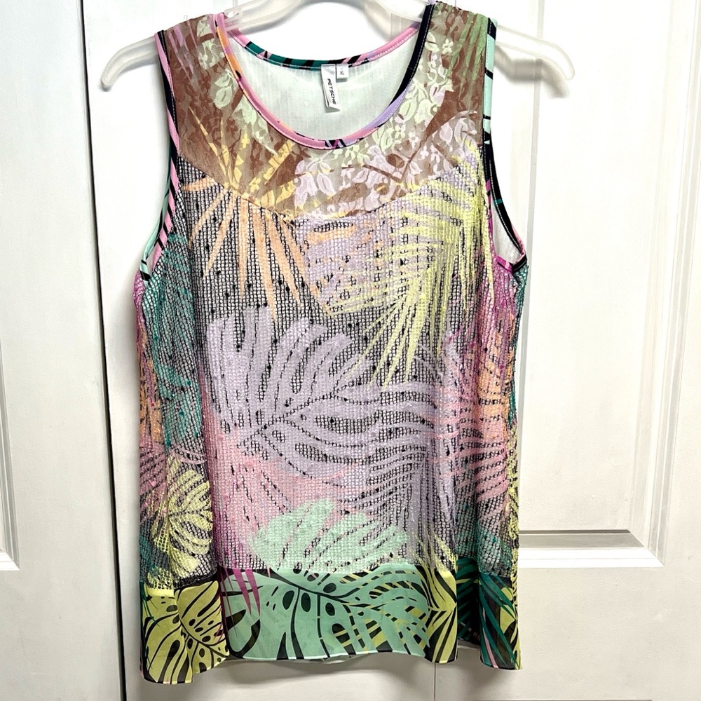 Petsche Pastel Tropical Sheer Tank Top - Multi-Color Size XL